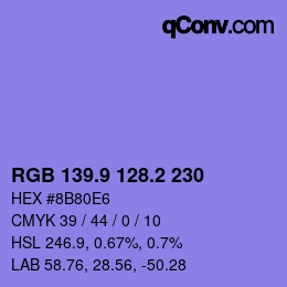 カラーコード: RGB 139.9 128.2 230 | qconv.com