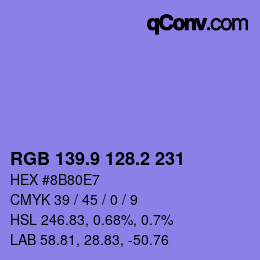 カラーコード: RGB 139.9 128.2 231 | qconv.com