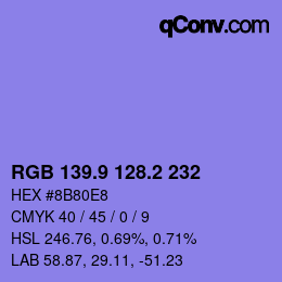 カラーコード: RGB 139.9 128.2 232 | qconv.com