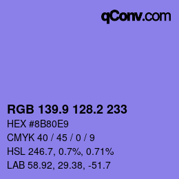 カラーコード: RGB 139.9 128.2 233 | qconv.com