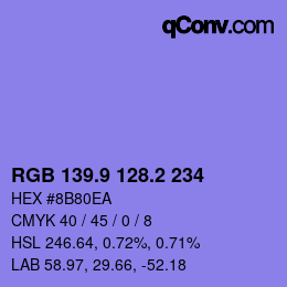 カラーコード: RGB 139.9 128.2 234 | qconv.com