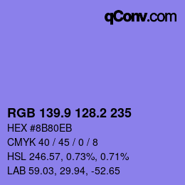 カラーコード: RGB 139.9 128.2 235 | qconv.com