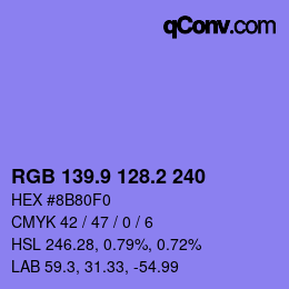 カラーコード: RGB 139.9 128.2 240 | qconv.com