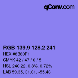 カラーコード: RGB 139.9 128.2 241 | qconv.com