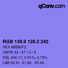 カラーコード: RGB 139.9 128.2 242 | qconv.com