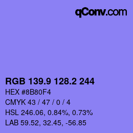 カラーコード: RGB 139.9 128.2 244 | qconv.com
