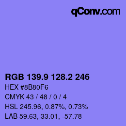 カラーコード: RGB 139.9 128.2 246 | qconv.com
