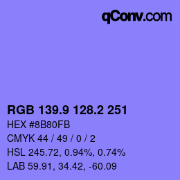 カラーコード: RGB 139.9 128.2 251 | qconv.com