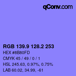 カラーコード: RGB 139.9 128.2 253 | qconv.com