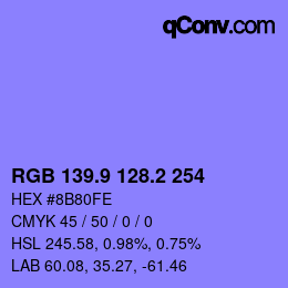 カラーコード: RGB 139.9 128.2 254 | qconv.com