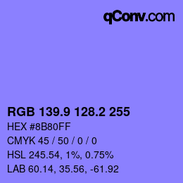 カラーコード: RGB 139.9 128.2 255 | qconv.com