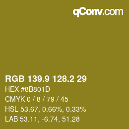 カラーコード: RGB 139.9 128.2 29 | qconv.com
