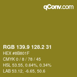 カラーコード: RGB 139.9 128.2 31 | qconv.com