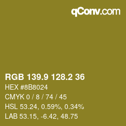 カラーコード: RGB 139.9 128.2 36 | qconv.com