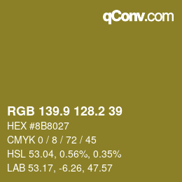 カラーコード: RGB 139.9 128.2 39 | qconv.com