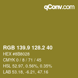 カラーコード: RGB 139.9 128.2 40 | qconv.com