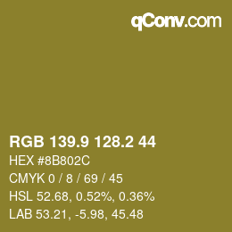 カラーコード: RGB 139.9 128.2 44 | qconv.com