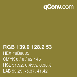 Color code: RGB 139.9 128.2 53 | qconv.com