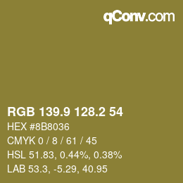 Color code: RGB 139.9 128.2 54 | qconv.com