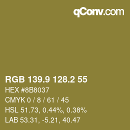 Color code: RGB 139.9 128.2 55 | qconv.com