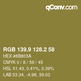 Color code: RGB 139.9 128.2 58 | qconv.com