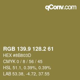 Color code: RGB 139.9 128.2 61 | qconv.com