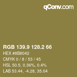 Color code: RGB 139.9 128.2 66 | qconv.com