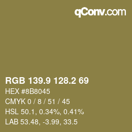 カラーコード: RGB 139.9 128.2 69 | qconv.com