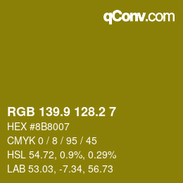 カラーコード: RGB 139.9 128.2 7 | qconv.com