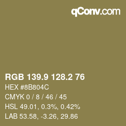 Color code: RGB 139.9 128.2 76 | qconv.com