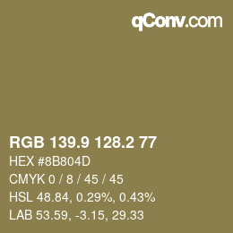 Color code: RGB 139.9 128.2 77 | qconv.com
