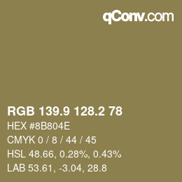 Color code: RGB 139.9 128.2 78 | qconv.com