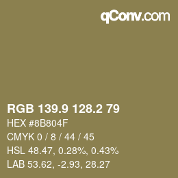 カラーコード: RGB 139.9 128.2 79 | qconv.com