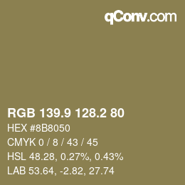 Color code: RGB 139.9 128.2 80 | qconv.com