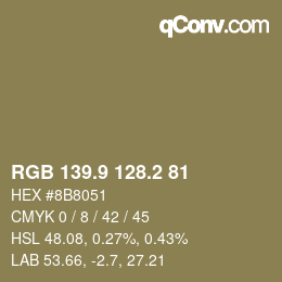 Color code: RGB 139.9 128.2 81 | qconv.com