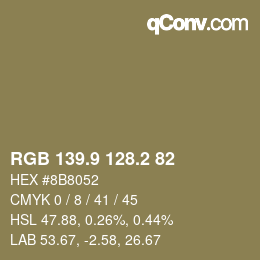 Color code: RGB 139.9 128.2 82 | qconv.com