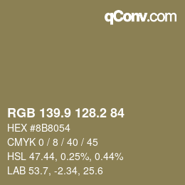 カラーコード: RGB 139.9 128.2 84 | qconv.com