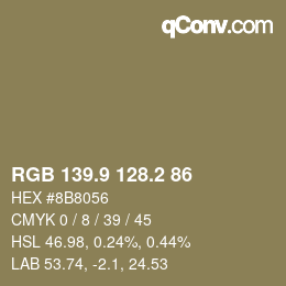 カラーコード: RGB 139.9 128.2 86 | qconv.com