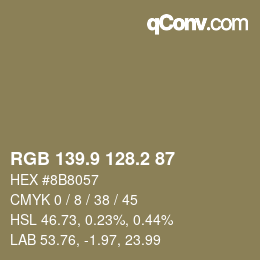 Color code: RGB 139.9 128.2 87 | qconv.com