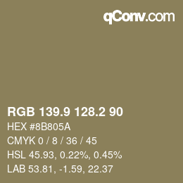 Color code: RGB 139.9 128.2 90 | qconv.com