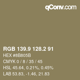 Color code: RGB 139.9 128.2 91 | qconv.com