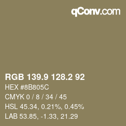 Code couleur: RGB 139.9 128.2 92 | qconv.com