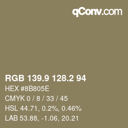 カラーコード: RGB 139.9 128.2 94 | qconv.com