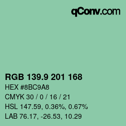 カラーコード: RGB 139.9 201 168 | qconv.com