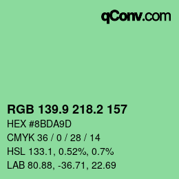 カラーコード: RGB 139.9 218.2 157 | qconv.com