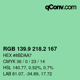 カラーコード: RGB 139.9 218.2 167 | qconv.com