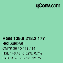 カラーコード: RGB 139.9 218.2 177 | qconv.com