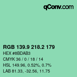 カラーコード: RGB 139.9 218.2 179 | qconv.com