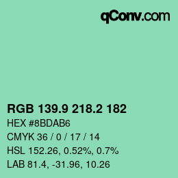 カラーコード: RGB 139.9 218.2 182 | qconv.com
