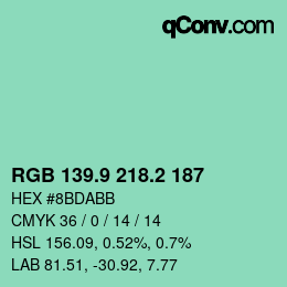 カラーコード: RGB 139.9 218.2 187 | qconv.com